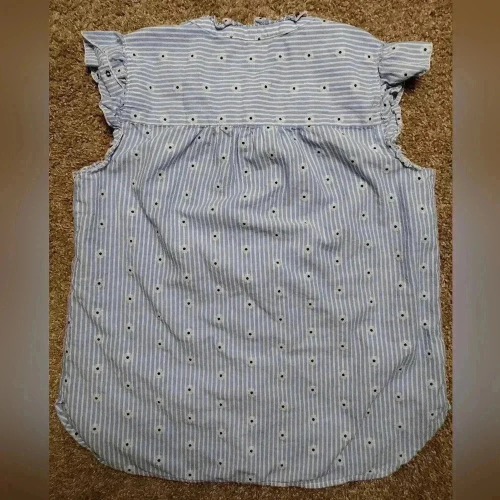 LOFT Floral Striped Ruffle sleeve Button down top - Picture 9 of 9